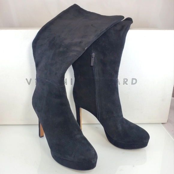 NWT$695 Veronica Beard Suede Dali Knee High Stiletto Heeled Boots in Black Sz 9 - Picture 5 of 16